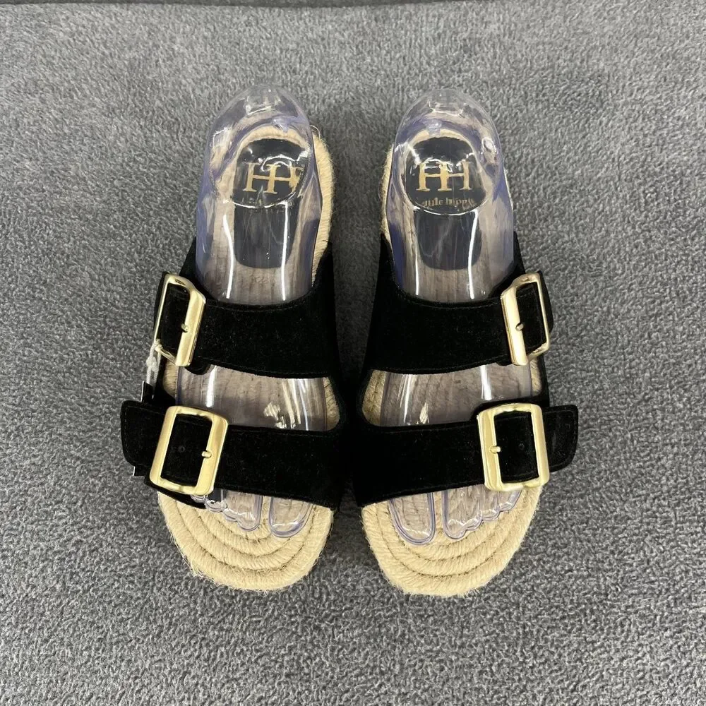 Haute Hippie Sandals Womens 7.5 black genuine suede‎ espadrille slip on buckle